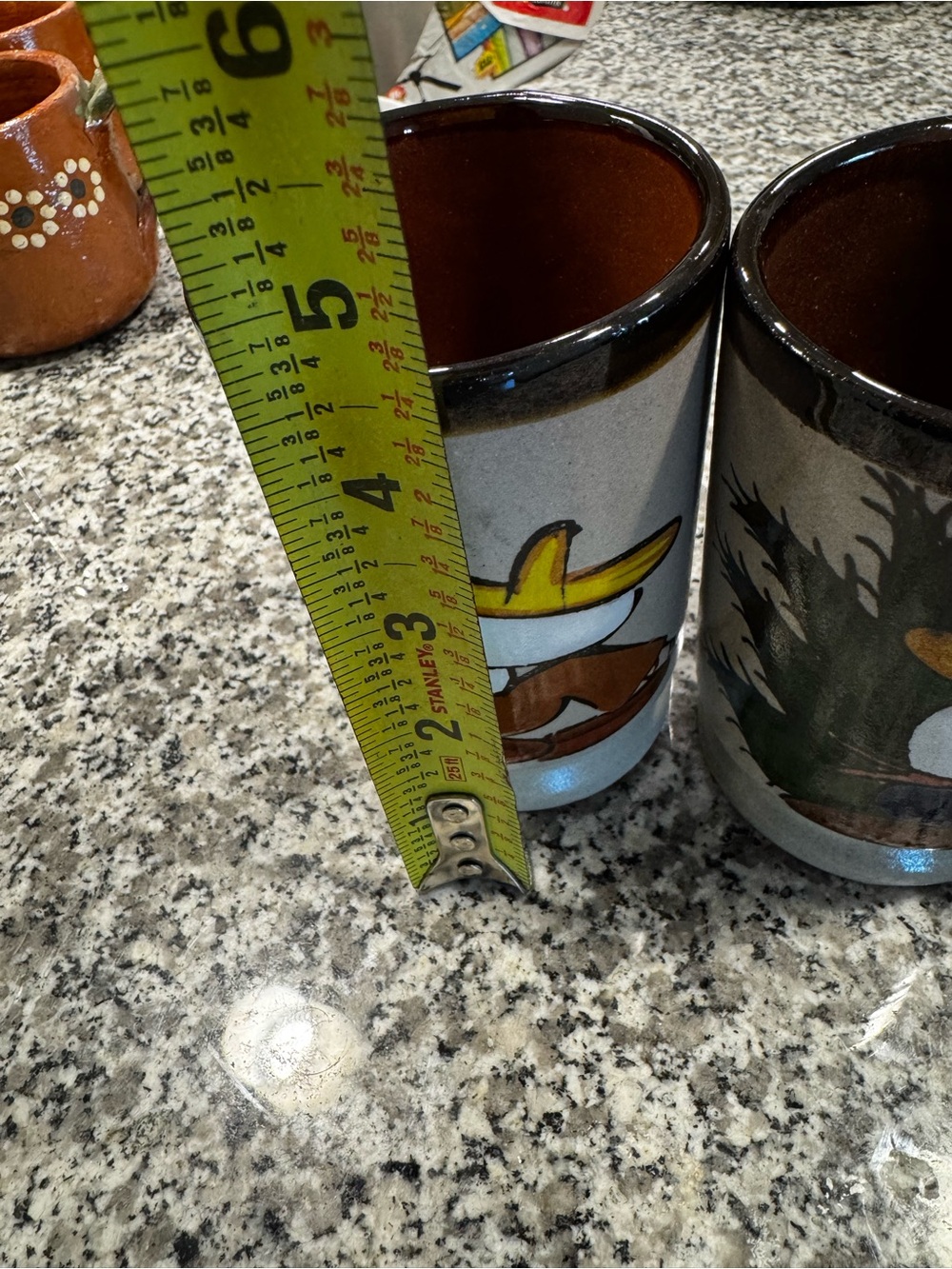 Hand-Painted Ceramic Shot Glasses - Brown Interior with Gray Exterior - Picture 4 of 4